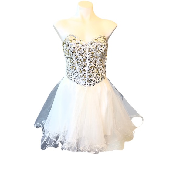 Deb Dresses & Skirts - ded White Sequin Short Dress Size 7/8